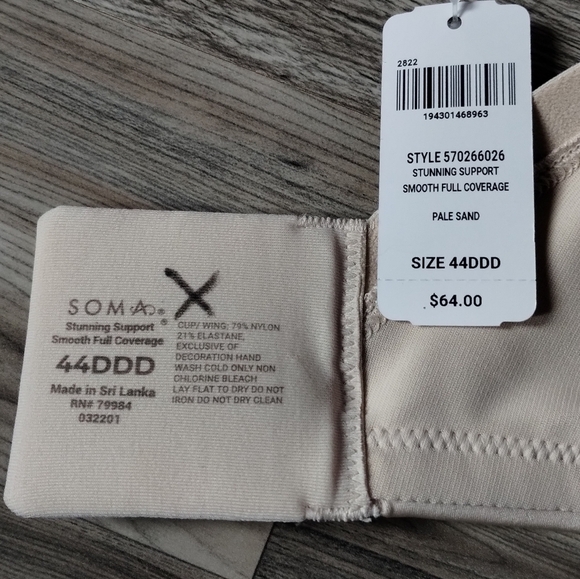 SOMA Stunning Support Smooth Full Coverage Bra Pale Sand Size 44DDD - Picture 5 of 5